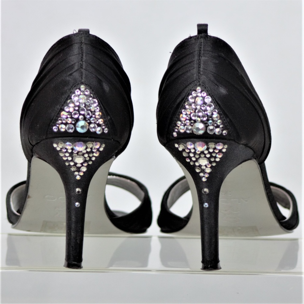 Aldo 8 Black Open-toe 4” Rhinestone Heels